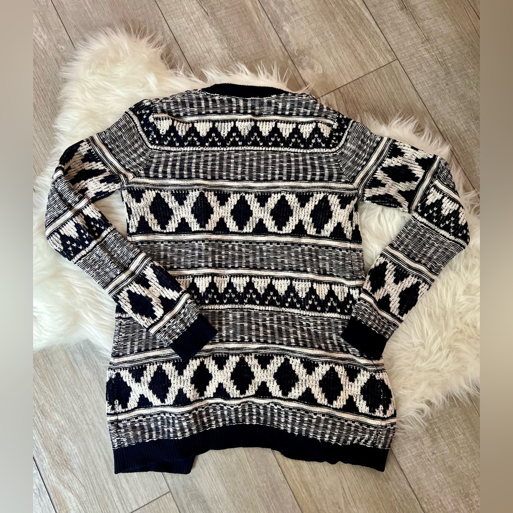 MOSSIMO | Navy & Cream Knot Open Front Chunky Long Cardigan (M) - Picture 6 of 6